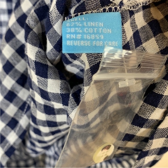 NWT. J. McLaughlin Sadie Linen Blend White Navy Gingham Dress. - Picture 4 of 6